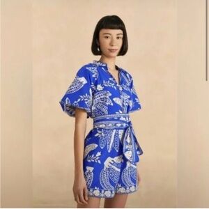 Farm rio lace banana Blue and White Patterned Romper